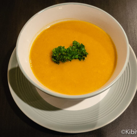 A bowl of pumpkin coconut soup recipe