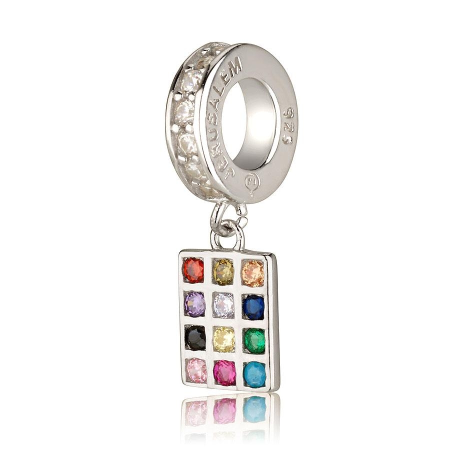 925 sterling silver hoshen twelve tribes pendant charm with multicolored zircon stones rhodium plated