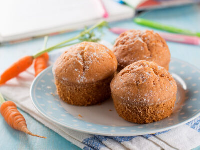 Gluten-free carrot cake muffins on a plate