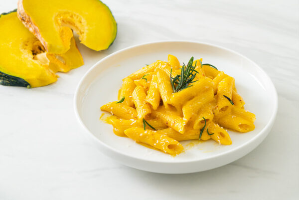 penne pasta with butternut creamy sauce and rosemary