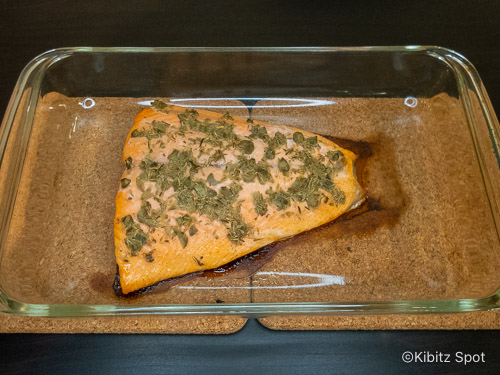 Baked salmon with capers ready to serve