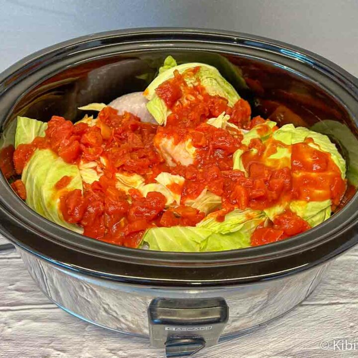 Chicken and cabbage recipe in a crockpot before cooking