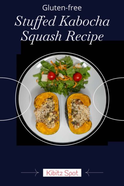 Looking for a healthy dinner option? Try this stuffed kabocha squash recipe. It's gluten-free, vegetarian, delicious dish that combines brown rice, fresh spinach, olives, mushrooms, and feta cheese.