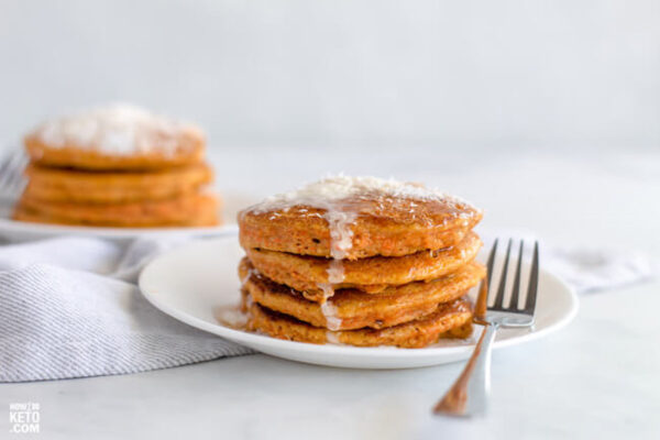 plate of keto carrot cake pancakes and a fork