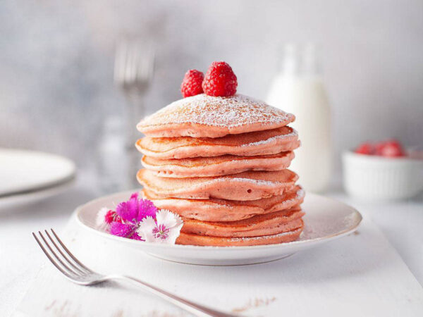 Pink pancakes made with beetroot