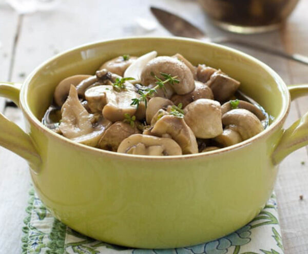 Bowl of marinated mushrooms