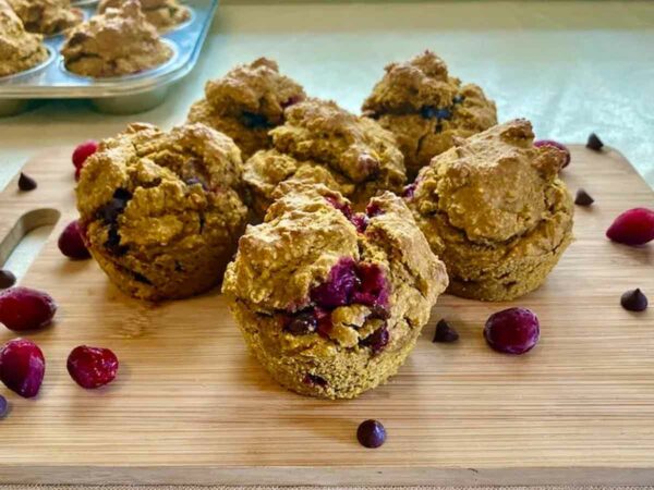 Pumpkin cranberry muffins with chocolate chips
